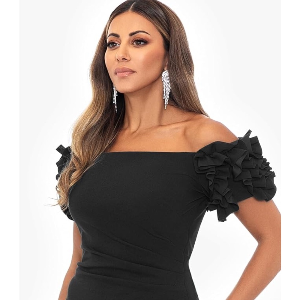 Xscape Black Off-Shoulder Wedding Dress